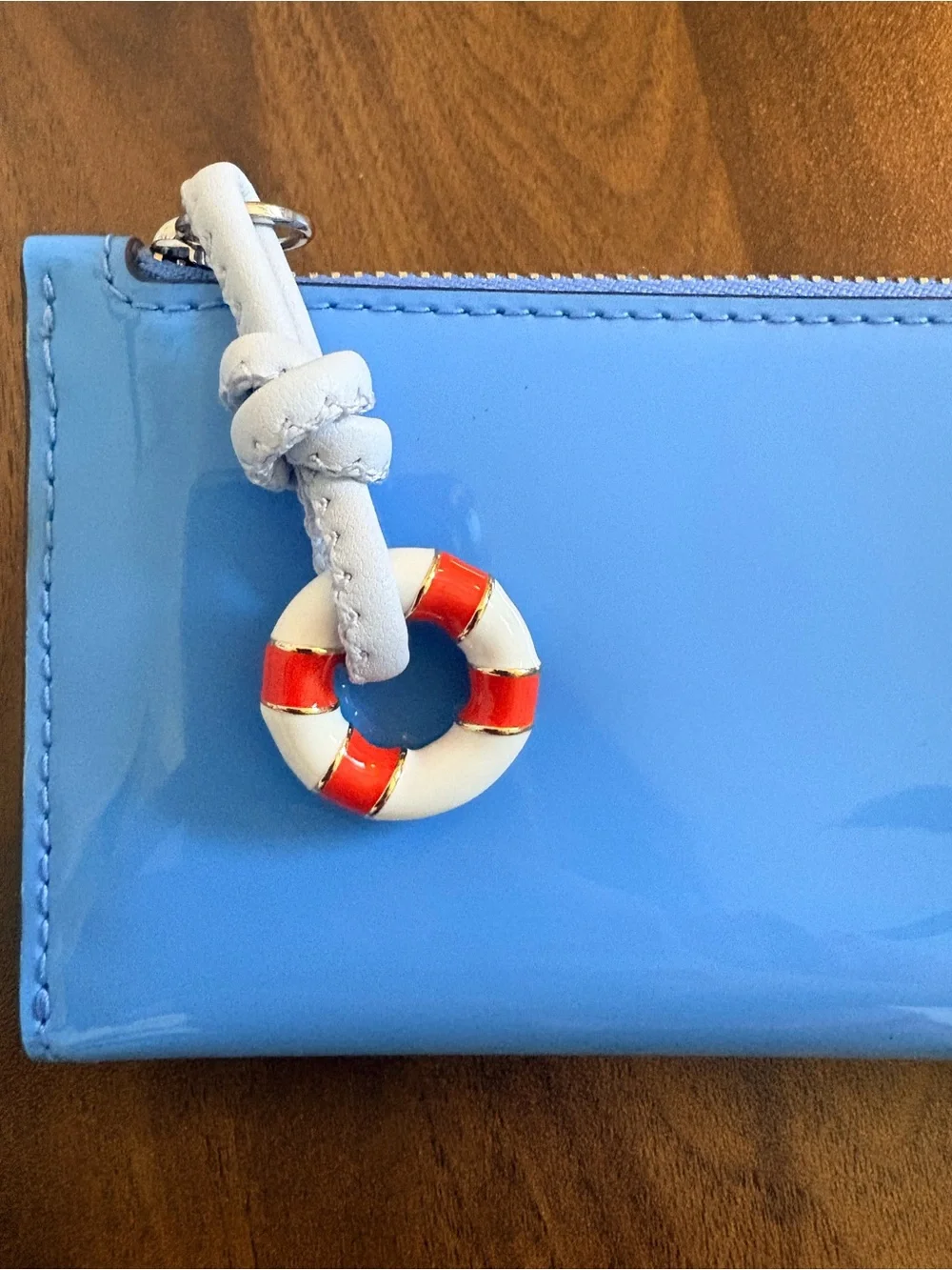 kate spade blue patent leather bifold wallet with lifesaver charm key 🛟